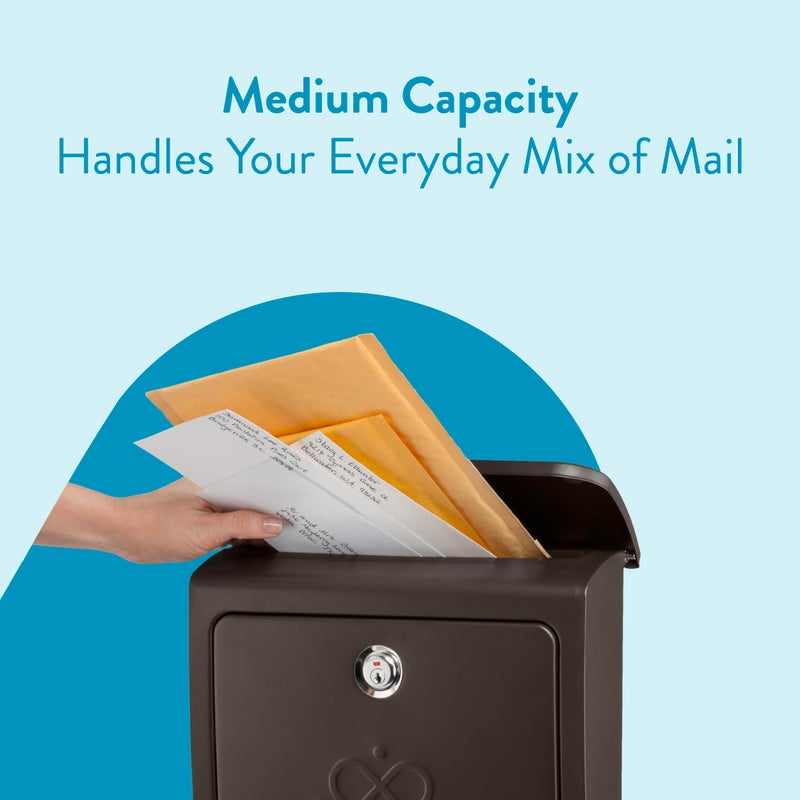 Architectural Mailboxes Bordeauxâ„¢ Locking, Wall-Mounted Mailbox for Outside, Decorative Metal Galvanized Steel Medium Mail Box with Lock and Key Drop Box, Rubbed Bronze - Image 3